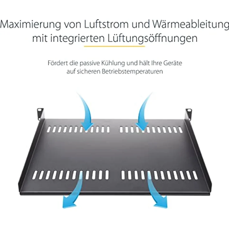 StarTech.com 2HE Server Rack Fachboden - Universelles perforiertes Rackablage für 19 Zoll Netzwerk/Serverschrank - Heavy Duty Stahl - Belastbarkeit 23kg - 40 cm tiefer Fachboden, Schwarz (CABSHELFV) – Bild 5