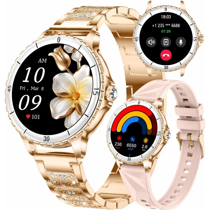 TAYSHILEY Damen Smartwatch 1.27" HD Display, Bluetooth Anruf, IP68 wasserdicht, Herzfrequenz & Blutdruck, 100+ Sportmodi