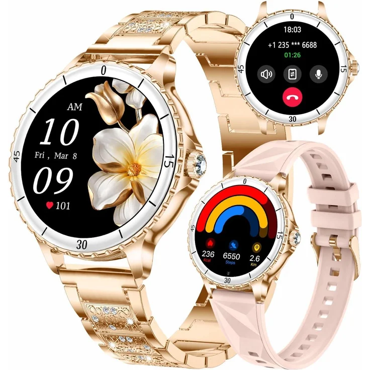 TAYSHILEY Damen Smartwatch 1.27" HD Display, Bluetooth Anruf, IP68 wasserdicht, Herzfrequenz & Blutdruck, 100+ Sportmodi