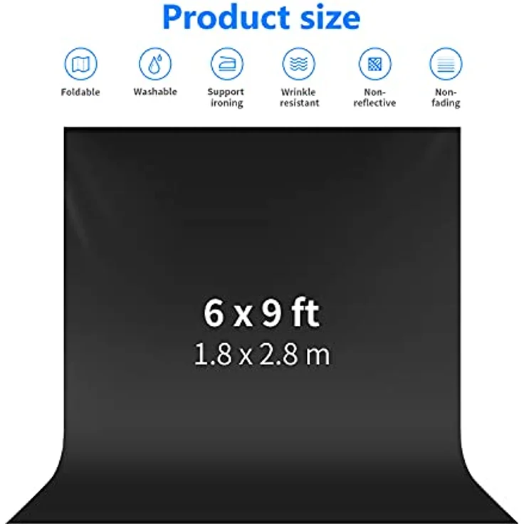 Neewer 6 x 9FT / 1,8 x 2,8 M Fotostudio 100% reines Muslin Faltbare Hintergrund-Hintergrund für Fotografie, Video und Fernsehen (Schwarz) - Preisvergleich – Bild 2