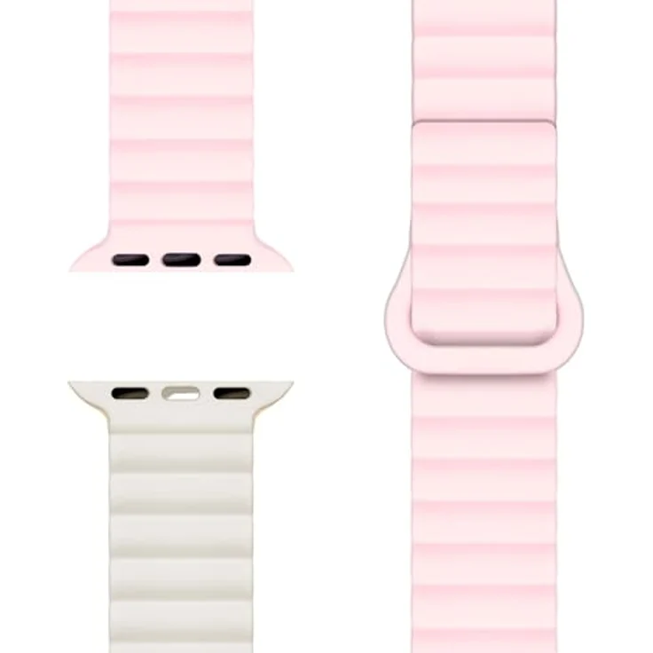 NALIA Core Magnet Armband für Apple Watch Ultra/SE/10/9/8/7/6/5/4/3/2/1, Atmungsaktives Silikon Loop mit Rillendesign, Farbe: Pfirsichblüte, 42/44/45/46/49mm – Bild 1