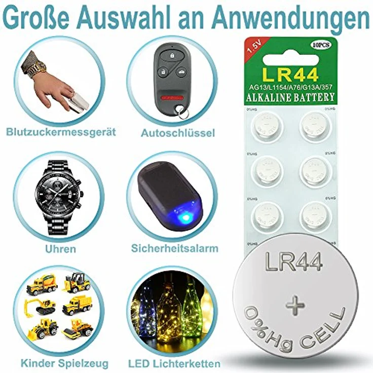 GutAlkaLi 40 Stück LR44 AG13 1.5V Alkaline Knopfzellenbatterien, quecksilberfrei, für Uhren und Spielzeug – Bild 5