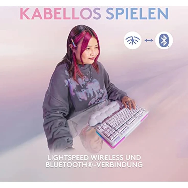 Logitech G715 kabellose Tastatur mit LIGHTSYNC-RGB-Beleuchtung, LIGHTSPEED, Taktile Switches (GX Brown) und Handballenauflage, PC/Mac - Weiß – Bild 3