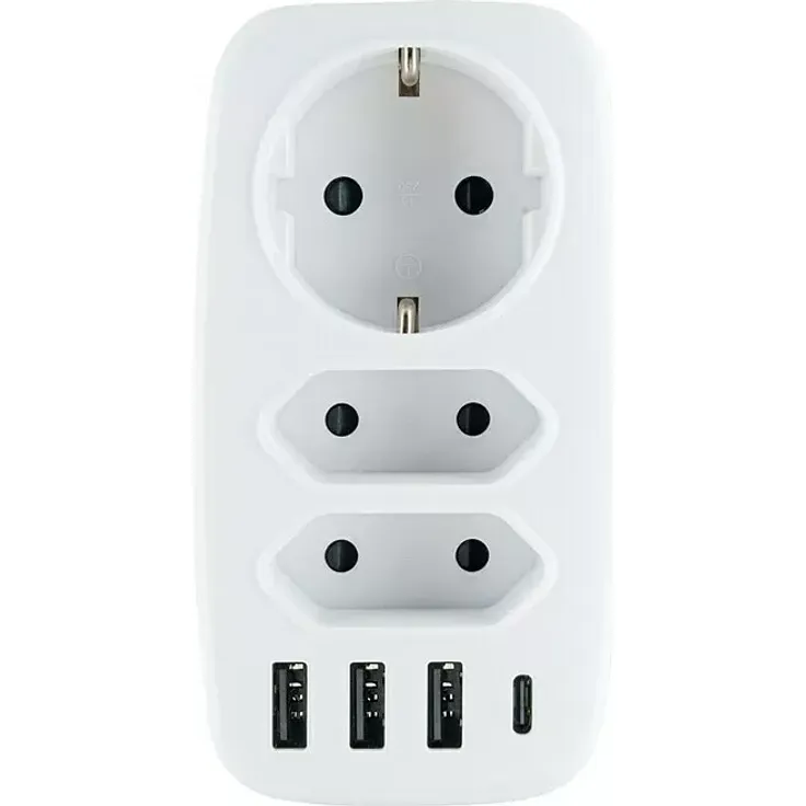 Schwaiger Zwischenstecker 3-fach mit 3 x USB A und 1 x USB C, Schutzkontakt-Steckdose zur Stromerweiterung