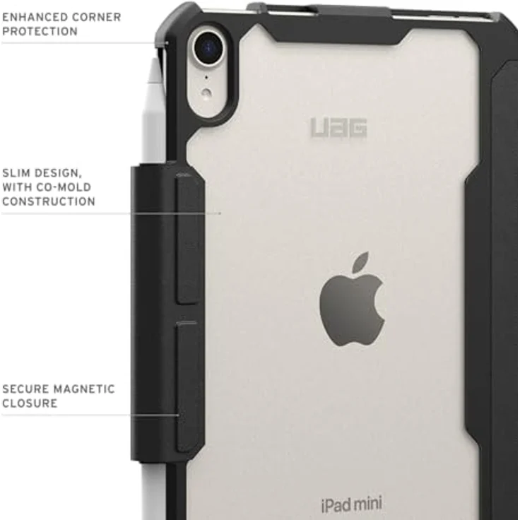 URBAN ARMOR GEAR Essential Armor Folio für Apple iPad mini (A17 Pro - 7. Generation 2024, 6. Generation 2022), Hülle mit Wake/Sleep-Funktion, Apple Pencil Halter und Standfunktion, schwarz (transparent) – Bild 2