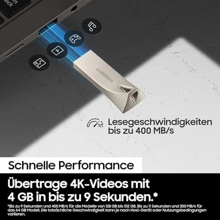 Samsung BAR Plus 128GB Typ-A 400 MB-s USB 3.1 Flash Drive Titan Gray (MUF-128BE4-APC) – Bild 5
