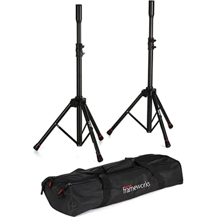 Gator Frameworks Leichtes und kompaktes Mini-Lautsprecherstativ-Set von Gator Frameworks mit Nylon-Tragetasche (GFWSPK0250SET), 2 Stück, rot