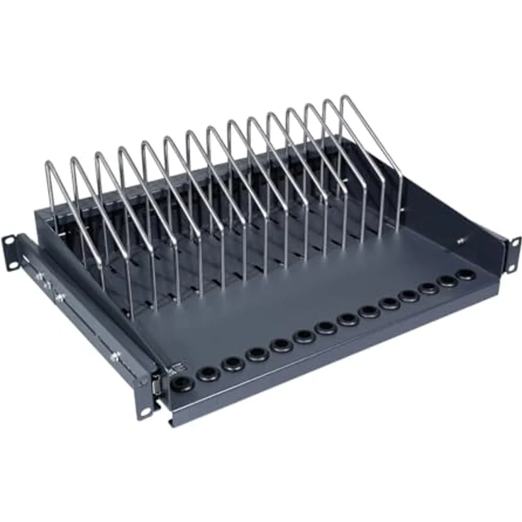 LogiLink Professional SF100B - ausziehbarer 19"-Fachboden für Notebooks, Tablets and Smartphones, max. 14 Geräte, Schwarz – Bild 2
