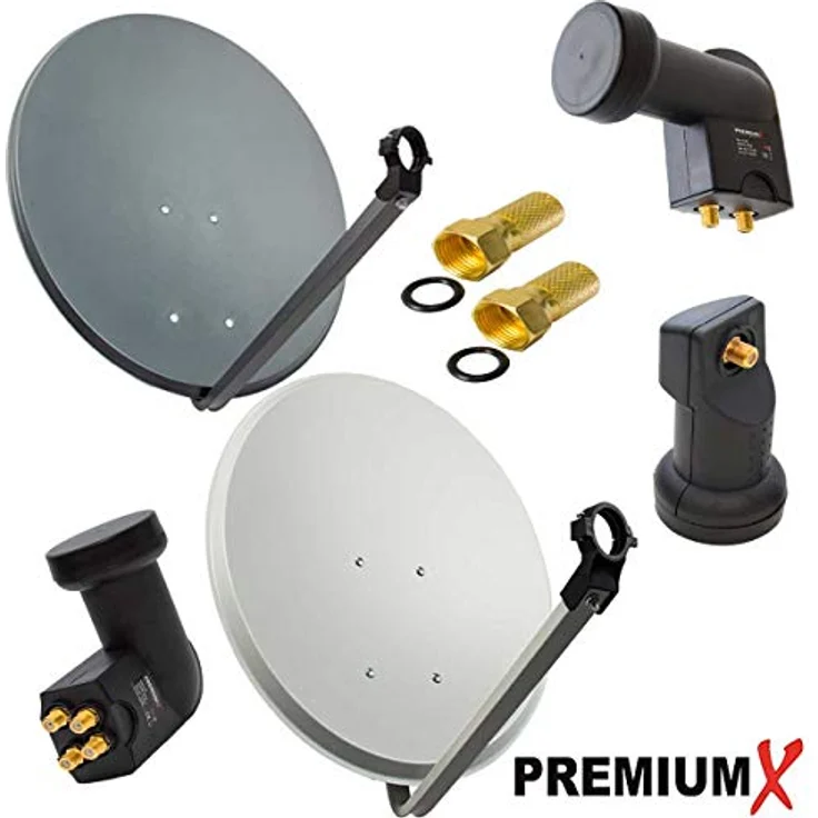 PremiumX 45cm Satellitenschüssel SAT Antenne mit Single LNB 0,1dB und 2x F-Stecker, hellgrau – Bild 7