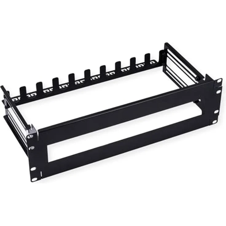 VALUE 19"-Tragrahmen für Hutschienengeräte, 3HE, schwarz - VALUE 19"-Halterung für DIN-Schienen-Komponenten mit Kabel-Zugentlastung, 3 HE, bis 6 kg Traglast – Bild 2