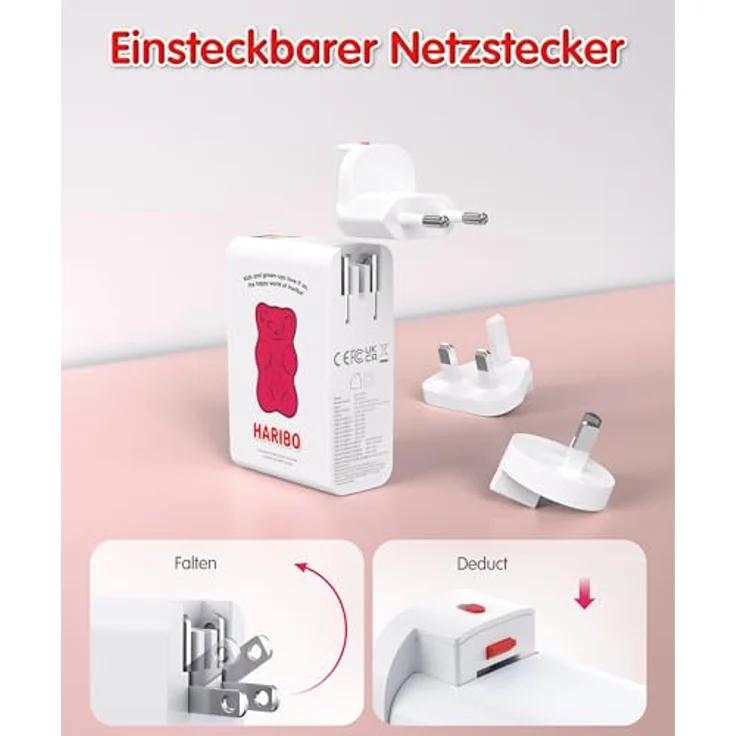 DCHK Haribo 100W Reiseadapter USB C Ladegerät, 4-Port GaN Travel Adapter mit UK/EU/AU Stecker, PD Schnellladegerät für MacBook Pro, Laptops, iPhone 16/15, Samsung Galaxy S25/S24, Rot – Bild 3