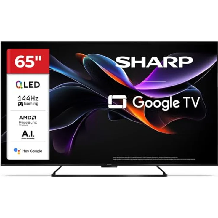 SHARP 65HR7265E, 65 Zoll 4K 144Hz QLED Gaming TV mit Google TV, VRR und Dolby Vision, schwarz/silber – Bild 1