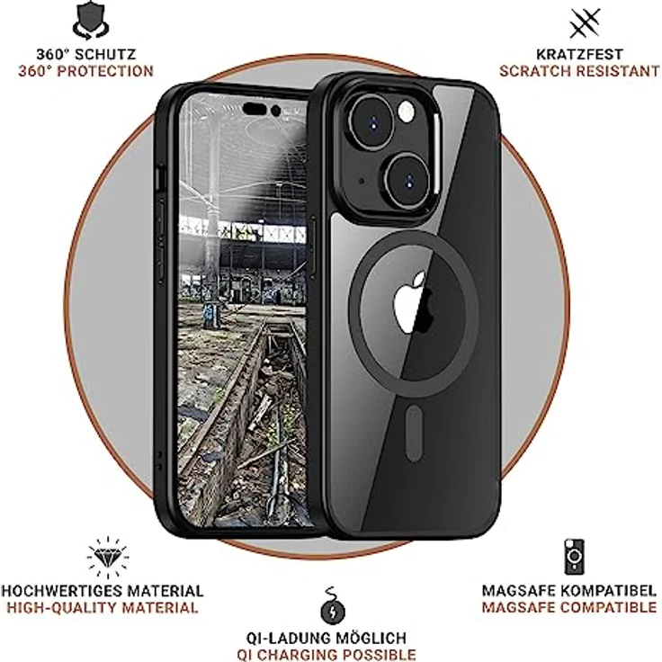 JT Berlin Pankow Hybrid MagSafe Backcover für Apple iPhone 15, Schwarz, Transparent, stoßfest mit 360 Grad Bumper, MagSafe kompatibel – Bild 6