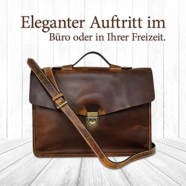 Corno d´Oro Handmade Aktentasche Herren Leder Groß für 15.6 Zoll Laptop in Braun – Bild 4