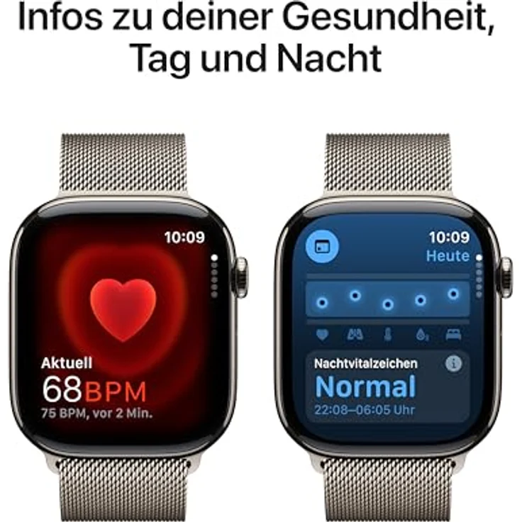 Apple Watch Series 10, 46 mm, GPS + Cellular, Titangehäuse Natur, Milanaise Armband Natur, S/M, – Bild 5
