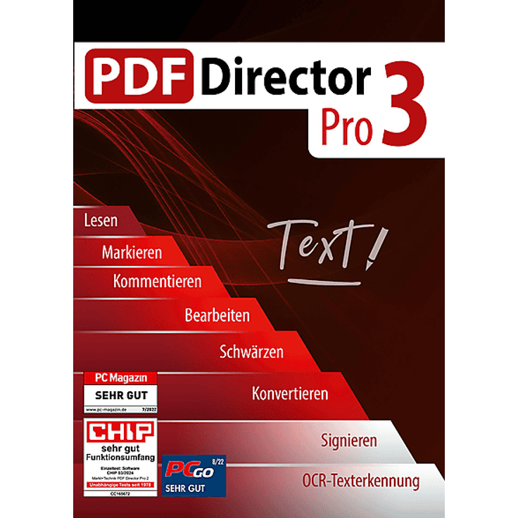 MARKT & TECHNIK PDF Director 3 Pro, PDF-Bearbeitungssoftware mit OCR-Technologie, Lizenz für 3 PCs, umfassende Funktionen zur Dokumentenerstellung und -bearbeitung