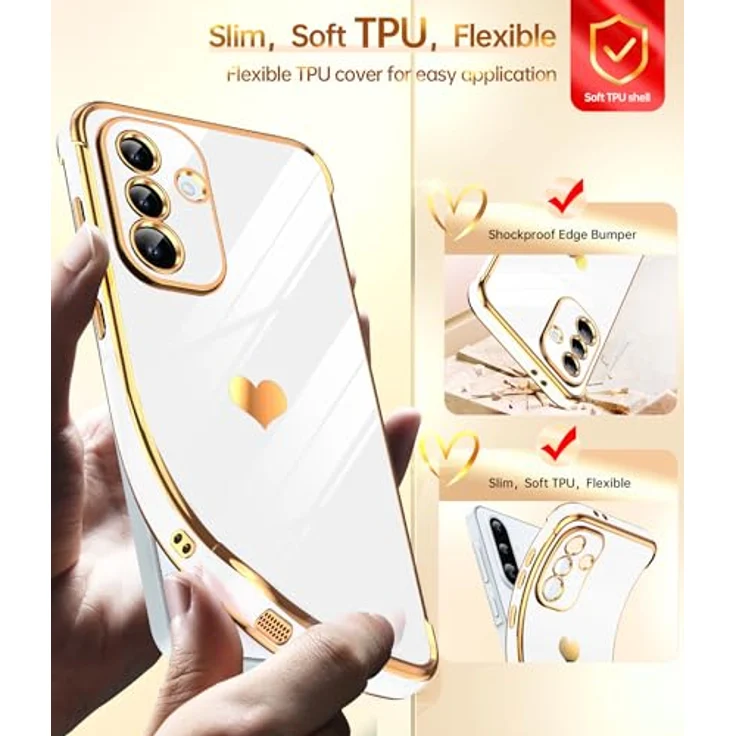 LeYi Handyhülle für Samsung Galaxy A36 5G, mit 2*Schutzfolie, TPU Silikon, Herz Muster, stoßfest, kratzfest, Kameraschutz, Weiß – Bild 3