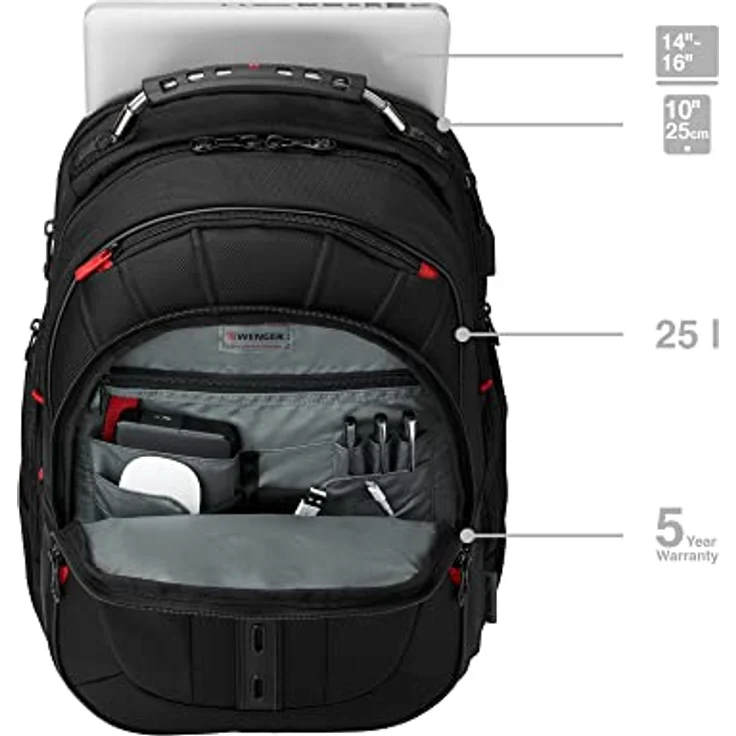 WENGER Pegasus Deluxe Laptop-Rucksack mit Tabletfach, Notebook 14 bis 16 Zoll, Tablet bis 10 Zoll, Organizer, 25 l, Damen Herren, Büro Business-Reisen Uni, Schwarz, 606492 – Bild 3
