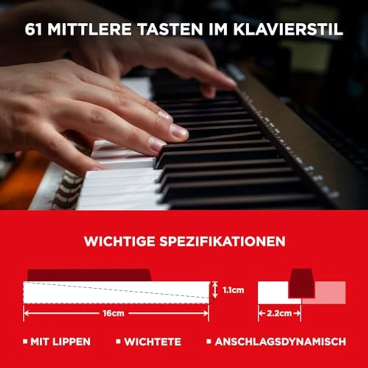 M-Audio Keystation 61 MKIII - Kompakter 61-Tasten MIDI Keyboard Controller mit zuweisbaren Reglern, Pitch- Modulation Rädern, Plug-And-Play (Mac-PC) Konnektivität und Software Production Suite – Bild 4