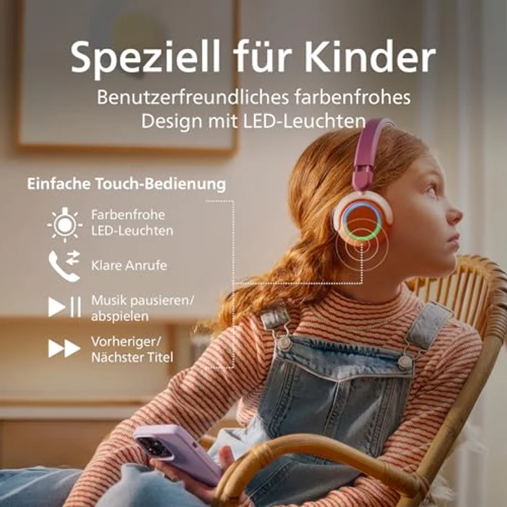 Philips TAK4200MP, kabelloser Bluetooth-Kopfhörer für Kinder, ohraufliegend, zusammenklappbar, 45 Std. Wiedergabe, lautstärkenbegrenzt, mit USB-C-Kabel – Magenta Purple – Bild 3