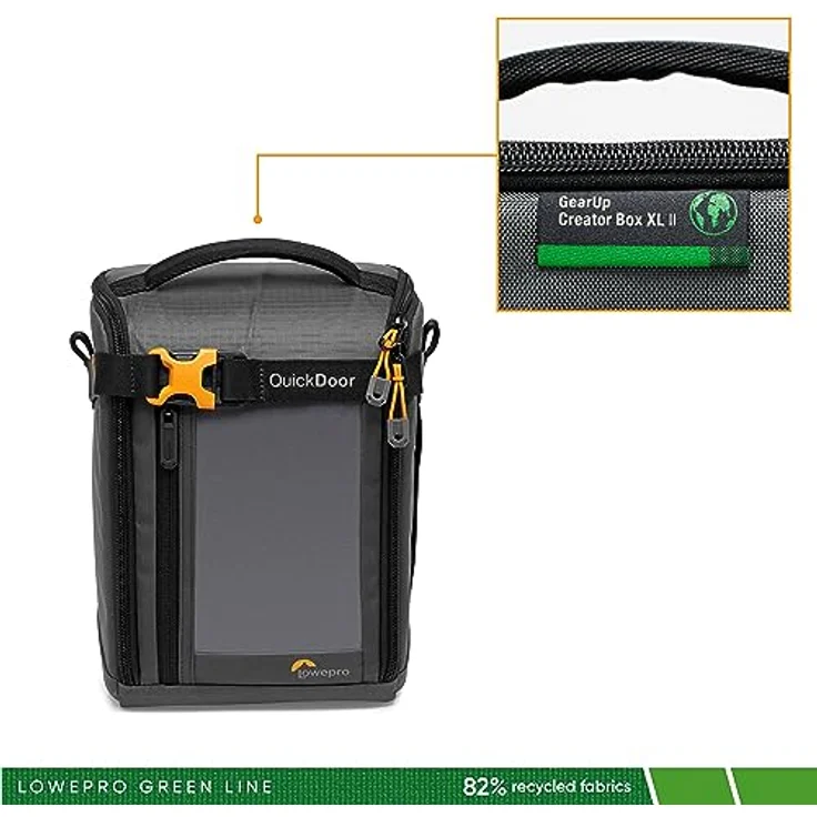 Lowepro GearUp Creator Box Extra-Large II, Spiegellose und DSLR-Kameratasche, Kameratasche mit QuickDoor-Zugang, Hergestellt aus Recyclingmaterial, Orange Gepolsterte Innenfächer, Grau – Bild 2