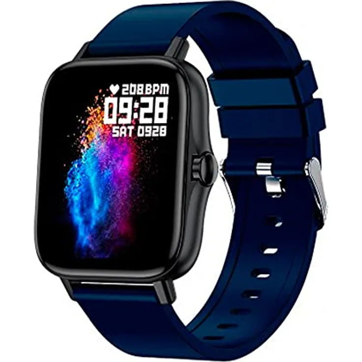 DCU TECNOLOGIC | Moderne Smartwatch mit Smartwatch-Anrufen und Benachrichtigungen | 8 Sportmodi | IP67 | 2 Armbänder enthalten (schwarzes Silikon + Marineblaues Silikon)