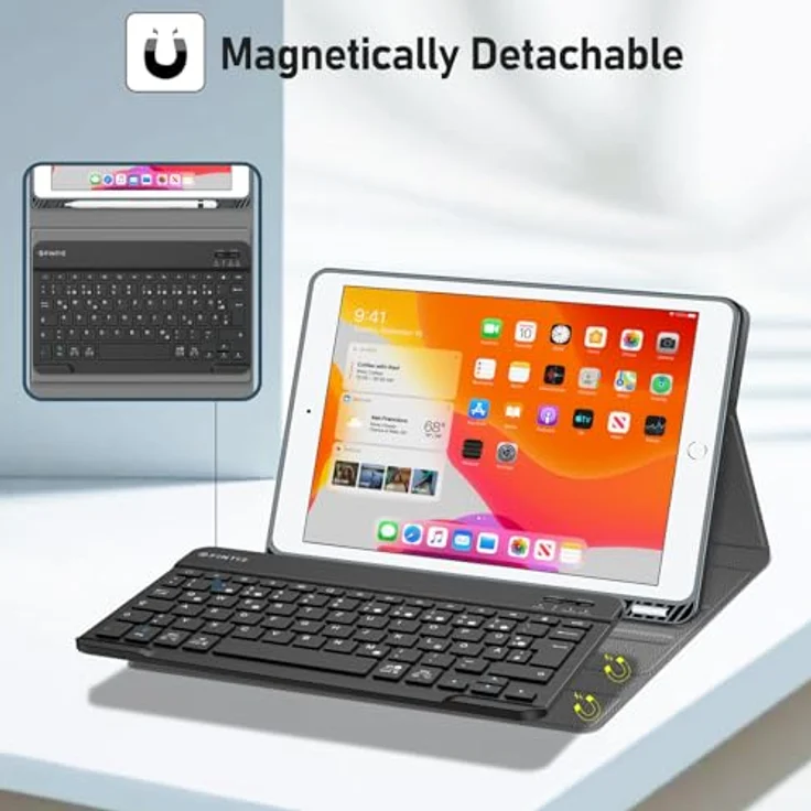 Fintie Tastatur Hülle für iPad 10.2 Zoll (9/8/ 7 Generation - 2021/2020/2019), Himmelgrau, mit TPU Rückschale, Pencil Halter und magnetisch Abnehmbarer Tastatur – Bild 3