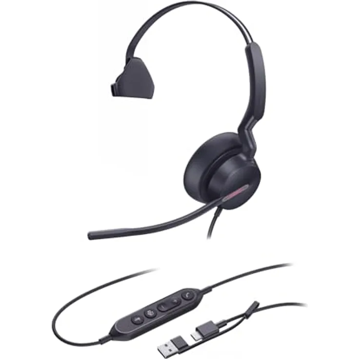 Yealink UH46 Mono USB-C/A Headset, 3-Mikrofon-AI-Noise-Cancelling, 35mm Speaker, Teams-zertifiziert, Dual-Busylight, Memory-Foam-Polster, ideal für Büro & Hybrid-Work