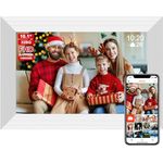 QCREA Frameo Digitaler Bilderrahmen WLAN, 10.1 Zoll IPS Touchscreen mit 1280x800 HD-Auflösung, 32GB Speicher, automatische Rotation, wandmontagefähig, weiß
