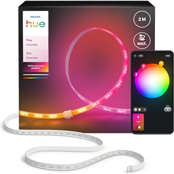 Philips Hue Flux 2-Meter-LED-Streifen-Verlängerung, flexible Innenbeleuchtung, Chromasync™-Farbmischung, App- und Sprachsteuerung – Bild 1