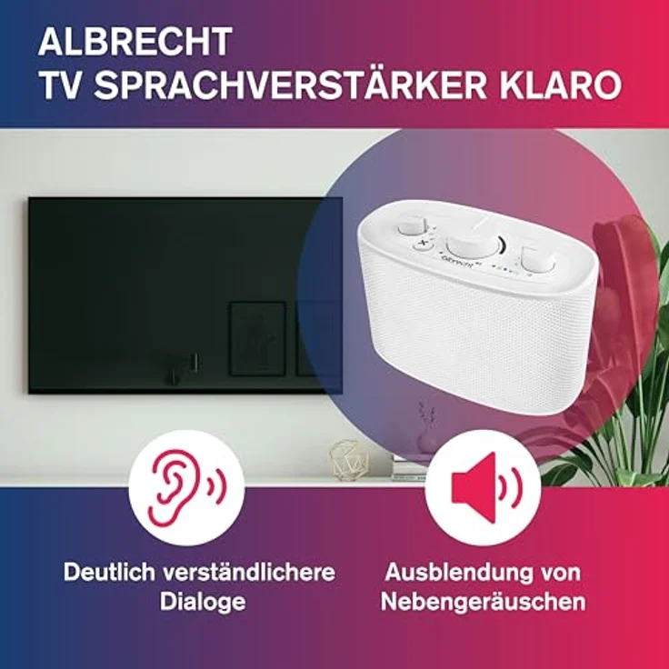 Albrecht KLARO TV Sprachverstärker, kabelloser TV-Lautsprecher mit Clear Voice Sprachoptimierung und Geräuschfilter, Streaming, weiß – Bild 2