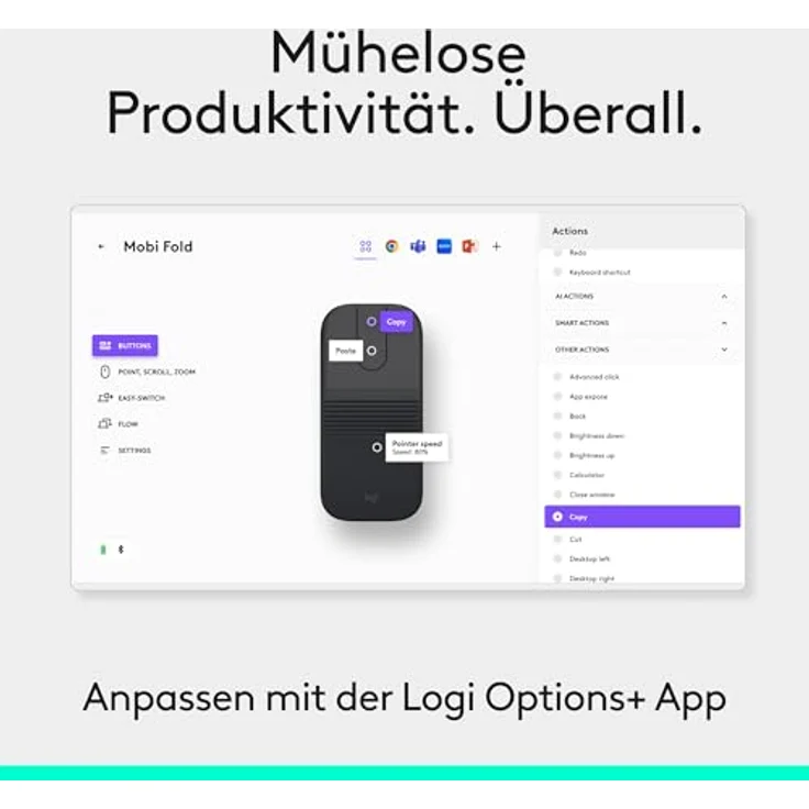 LOGITECH Mobi Fold kabellose Faltbare Maus, ultramobile kompakte Maus mit 4K DPI-Abtastung, Graphite – Bild 8