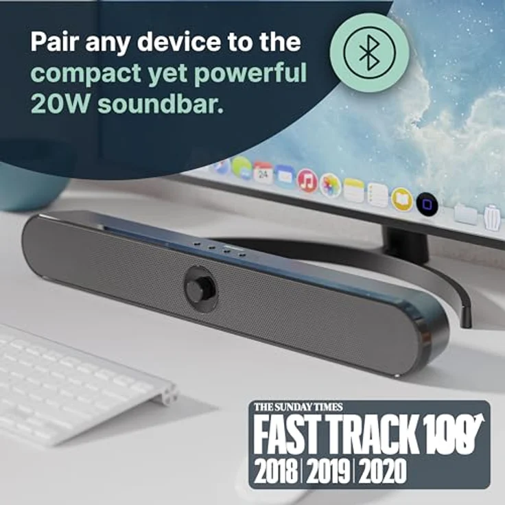 MAJORITY Atlas | Tragbare Bluetooth-Soundbar für PC | 20W Computer Lautsprecher für Laptop | Wiederaufladbare Batterie mit 8 Stunden Laufzeit | PC Boxen mit USB, SD-Karte, AUX und Kopfhöreranschluss – Bild 2