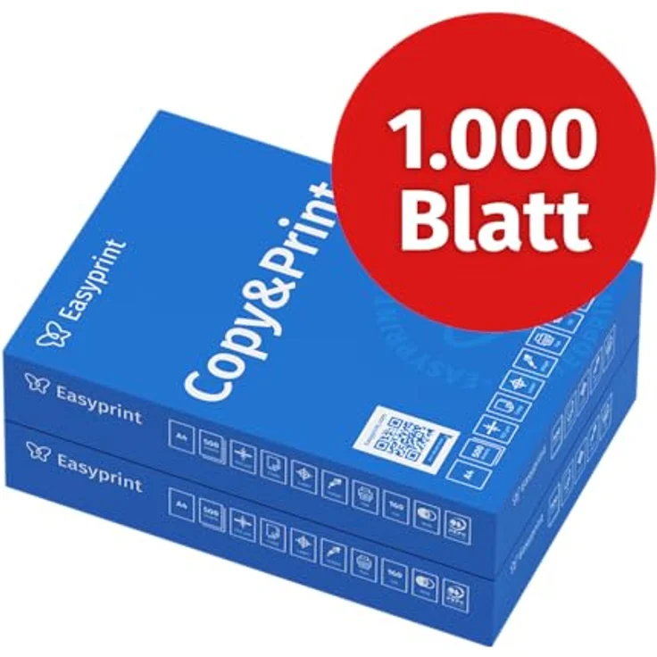 Easyprint Druckerpapier Kopierpapier 1000 Blatt 2 x 500 A4 Premium Hochweiß CIE 160 PEFC Umweltzertifikat – Bild 2
