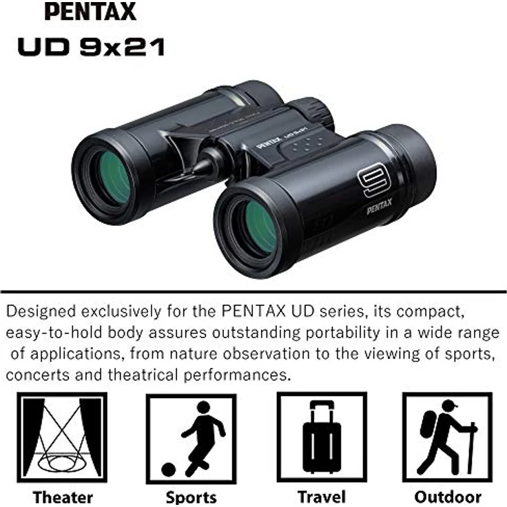PENTAX Fernglas UD 9x21 Schwarz Ein helles, klares Sichtfeld, leichtes Gehäuse mit einem Dachprisma und voll mehrfach vergütete Optik erzielen hervorragende Bildleistung für Konzerte, Sport und Reisen – Bild 4