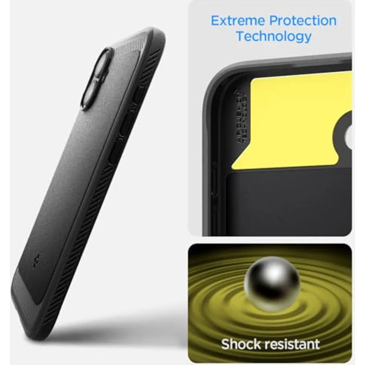 Spigen Rugged Armor MagFit Hülle für iPhone 16, Kompatibel mit MagSafe Zubehör -Schwarz, Integriertes Magnet, Karbon Look, XRD-Pad, Air Cushion Technologie – Bild 4