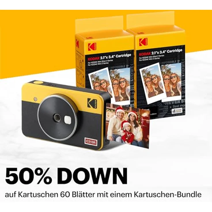 KODAK Mini Shot 2 Retro 4Pass 2-in-1-Sofortkamera, Sofortbildfilm, mit Fotodrucker (5,3 x 8,6 cm), Weiß, Pack mit 68 Blättern – Bild 2