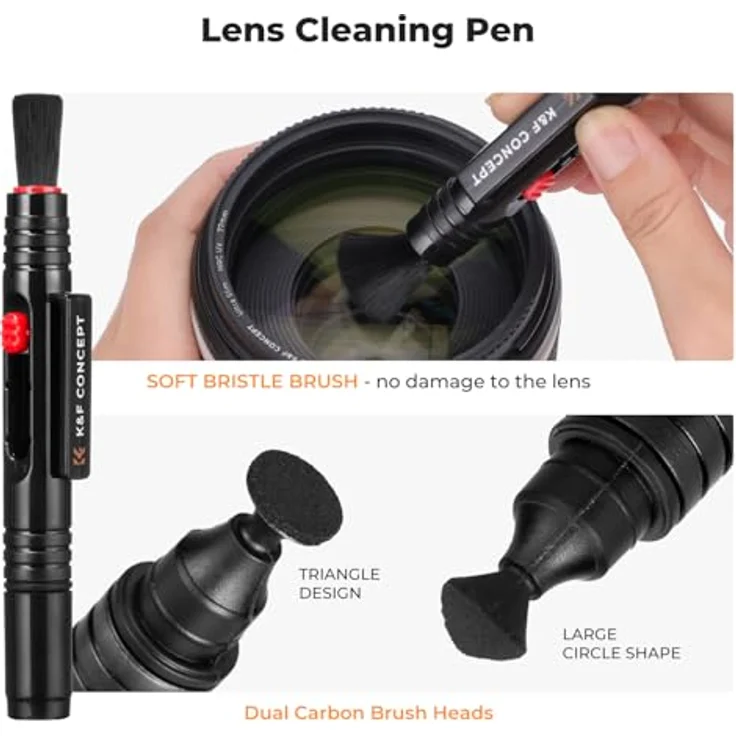 K&F CONCEPT 25 in 1 Kamerareinigungsset für spiegellose APS-C Kameras, inkl. 60ml und 20ml Reinigungslösung, Blasebalg, Linsenstift, Mikrofasertücher und Tragetasche – Bild 4