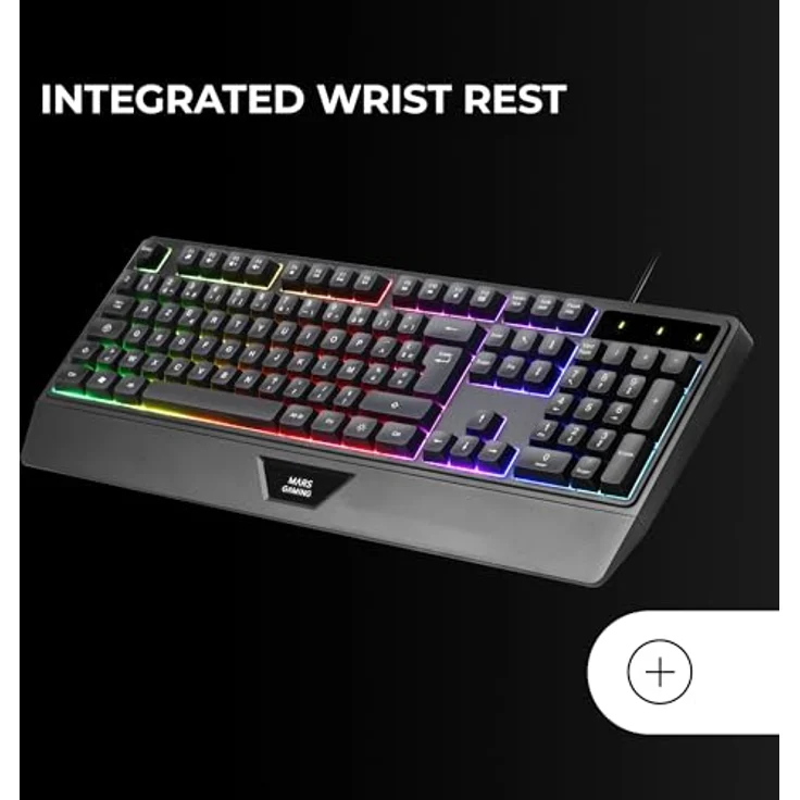 Mars Gaming MK124, Teclado H-Mech ergonómico con reposamuñecas integrado, retroiluminación FRGB Rainbow, tecnología Antighosting, Multiplataforma, Negro – Bild 3