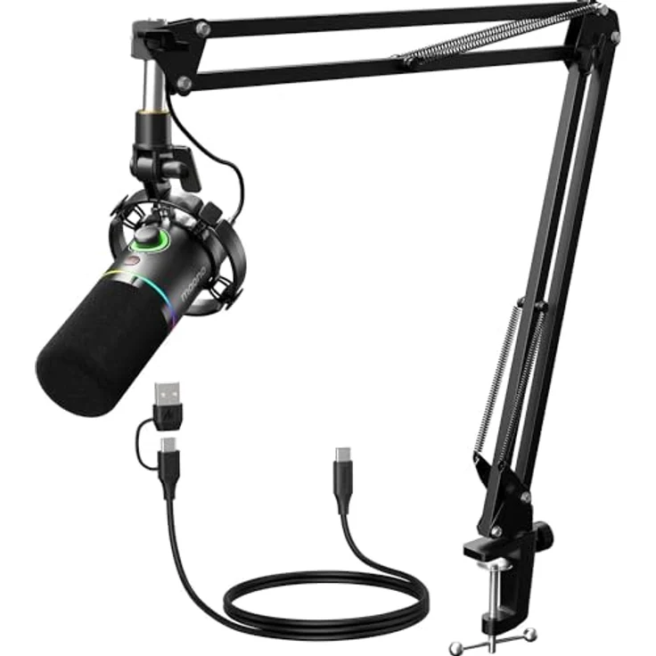 MAONO PD200XS, XLR/USB Dynamisches Mikrofon Set mit RGB-Licht, Stummschalttaste und Gain-Regler, ideal für PC Gaming, Streaming und Podcasting, schwarz – Bild 1