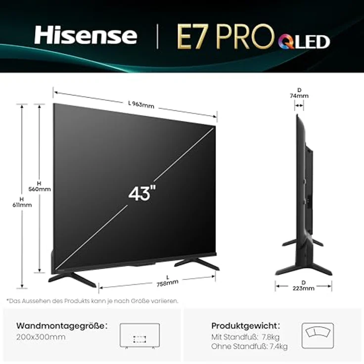 Hisense 43E7Q PRO, 43 Zoll 4K UHD QLED Smart TV mit 144Hz Game Mode PRO, Dolby Vision IQ, Dolby Atmos und Sprachsteuerung [2025] – Bild 2