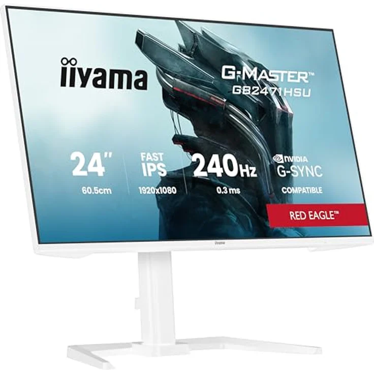 iiyama G-Master Red Eagle GB2471HSU-W1, 23,8" Full-HD Gaming Monitor mit 240Hz, 0.3ms, G-SYNC, höhenverstellbar, Pivot, weiß – Bild 5