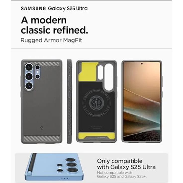 Spigen Rugged Armor MagFit Hülle für Samsung Galaxy S25 Ultra, Kompatibel mit MagSafe -Marble Gray, Einfarbiges TPU mit Karbon Look, Air Cushion Technologie, Schutzrand für Display und Kamera – Bild 2