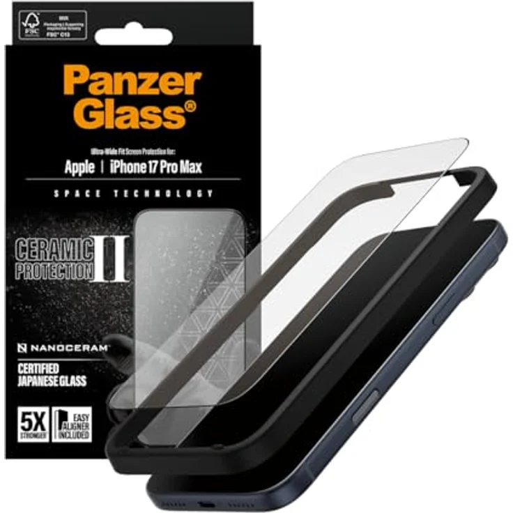 PanzerGlass Ceramic II Displayschutz - Ultra Wide Fit, Schutzfolie für Apple iPhone 17 Pro Max, transparent, mit Anti-Fingerprint, Anti-Glare und Anti-Blau-Licht-Filter – Bild 5