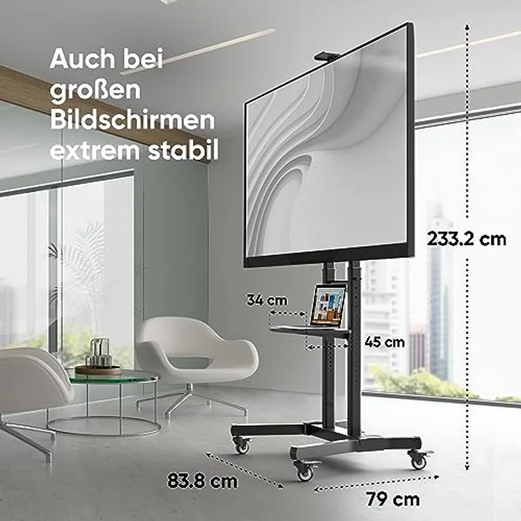 ONKRON Mobiler TV Ständer höhenverstellbar für 50” - 90” TVs bis zu 100 kg - Standfuss TV Ständer rollbar - VESA Standfuß 800x600 - Fernsehständer mit Rollen/TV Standfuß Schwarz TS1891-B – Bild 5
