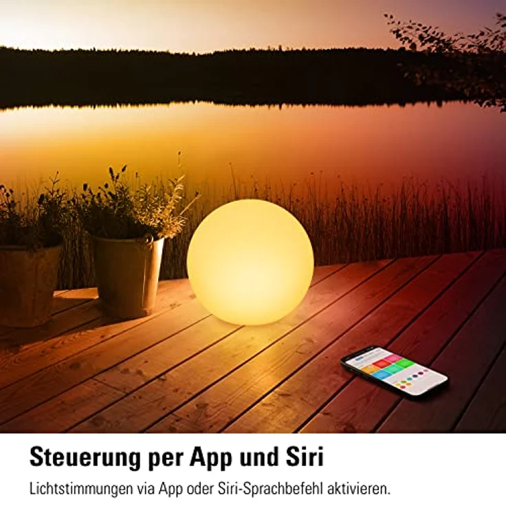 Eve Flare – Tragbare smarte LED-Kugelleuchte, wasserbeständig, weißes & farbiges Licht, 90 lm, Ø 25 cm, dimmbar, Keine Bridge nötig, Bluetooth & Thread, App-Steuerung, Apple HomeKit – Bild 3