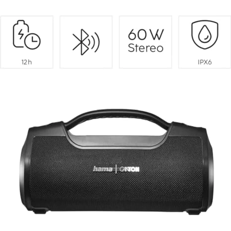 Hama Mate Pro MK II, Bluetooth Lautsprecher mit IPX6 Spritzwasserschutz, 60 Watt Nennleistung, 16 h Akkulaufzeit, Schwarz – Bild 3
