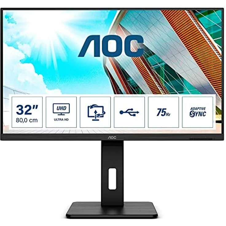 AOC U32P2CA 32 Zoll UHD USB-C Monitor, höhenverstellbar, Lautsprecher, schwarz – Bild 1