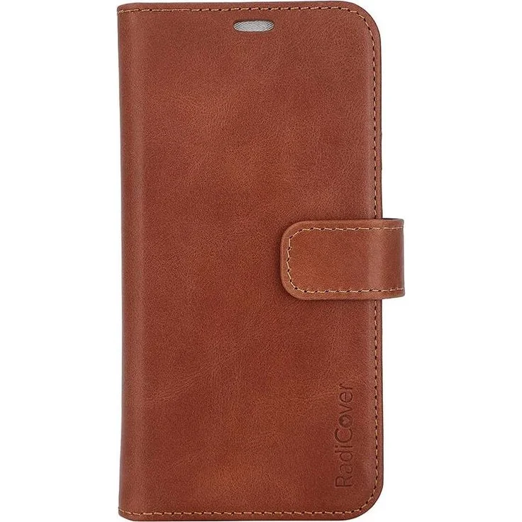 Radicover 2in1 Anti Radiation RFID Hülle für iPhone 16 Pro, Braunes Leder mit 3 Kartenfächern, magnetischer Abdeckung und Strahlenschutz