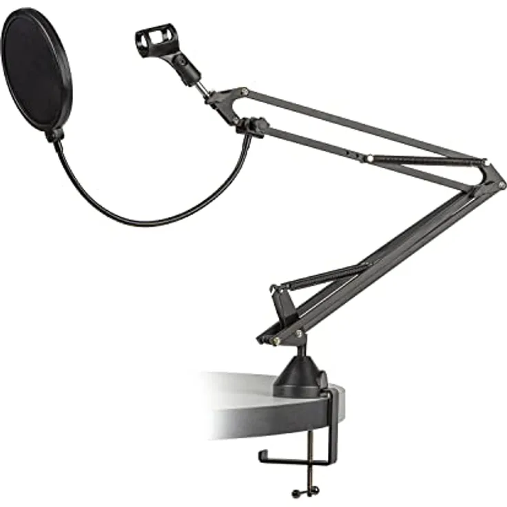 Walimex pro Mikrofon Arm mit 3/8" bis 5/8" Adapter, einstellbare Mikrofon Halterung mit Pop Schutz, 360 ° Drehung, Mikrofon Arm mit 2-lagigem Windschutz für HyperX QuadCast, Blue Yeti Pro, Elgato Wawe